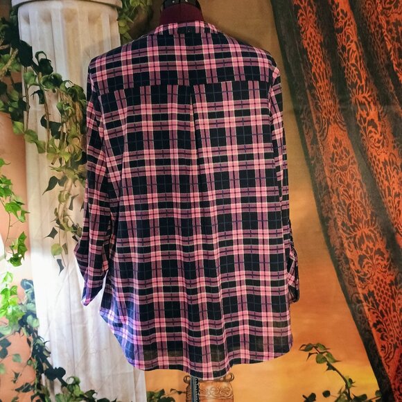 EUC: Lynn Ryan Plus Size 2X Pink & Black Plaid Tunic Top - Picture 2 of 5